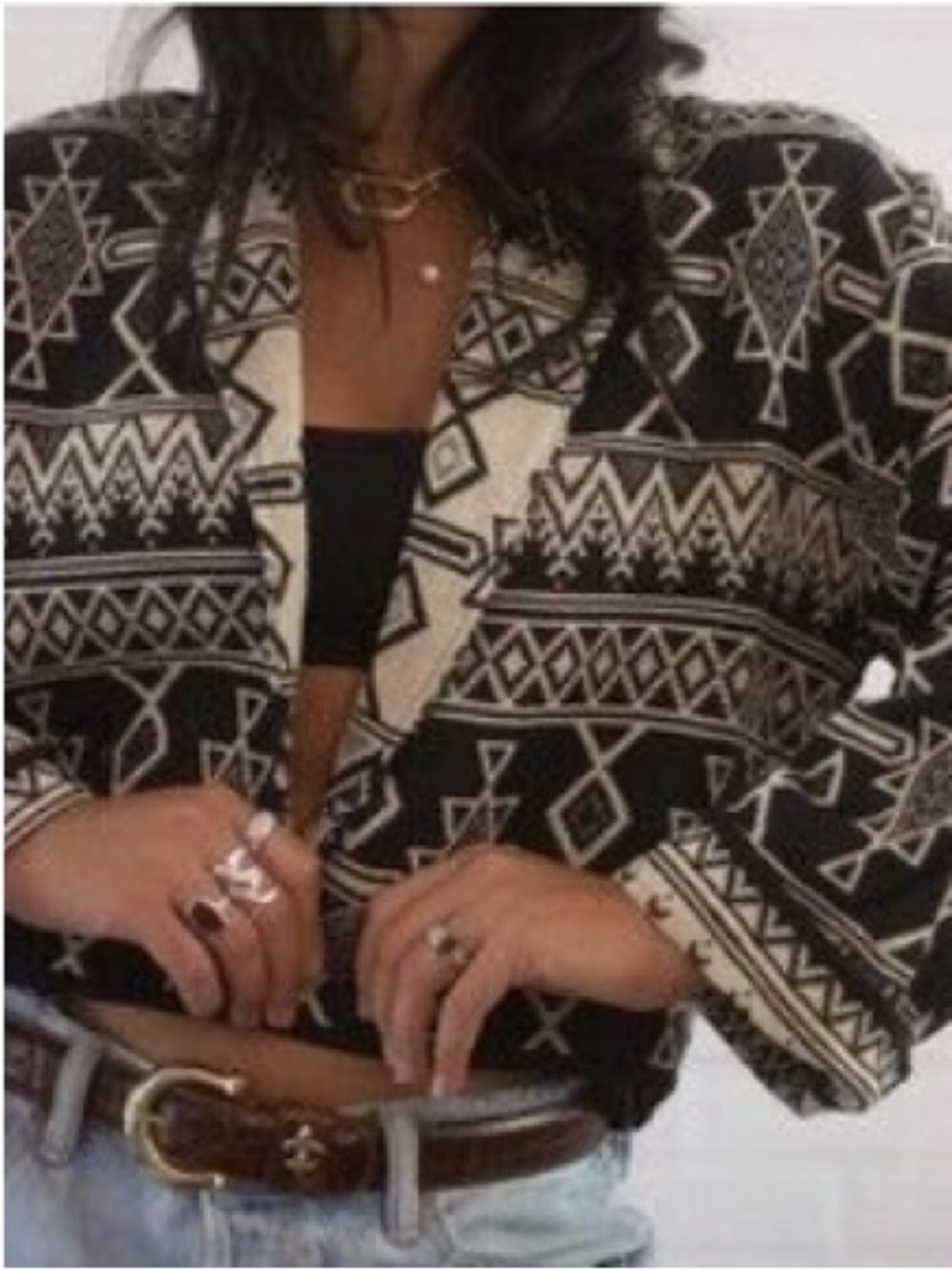 Y2K Flashbacks 80s Vintage Aztec Blazer Jacket Sz M Western cCropped Boho Bohemi